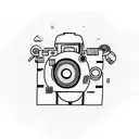 A camera lens transforming into a car engine tattoo design idea
