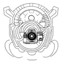 A camera lens transforming into a car engine tattoo design idea