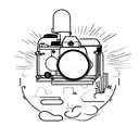 A camera lens transforming into a car engine tattoo design idea