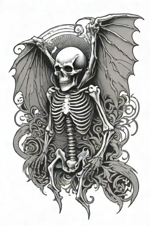 skeleton with bat wings tattoo design idea