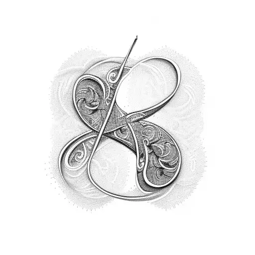 A delicate and intricate design of the letter R formed by infinity loops tattoo design idea