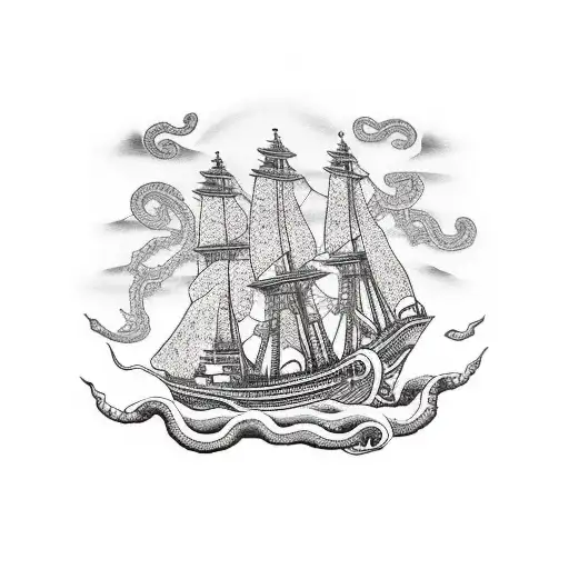 ship in a bottle embraced by a kraken tattoo design idea