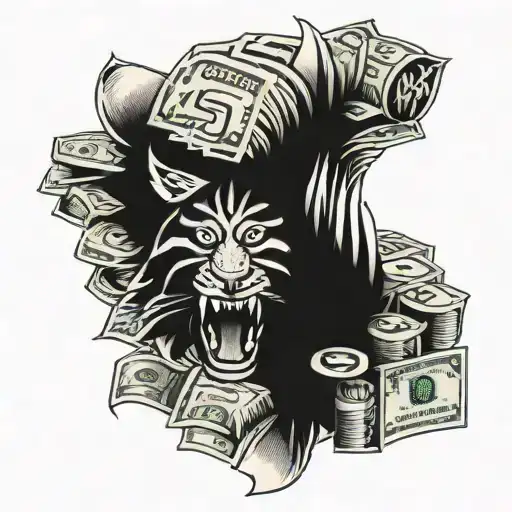tiger face with money tattoo design idea