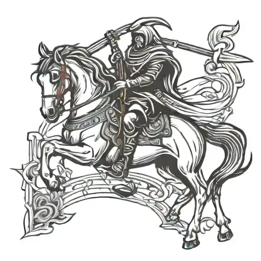 horse and grim reaper holding a scythe tattoo design idea