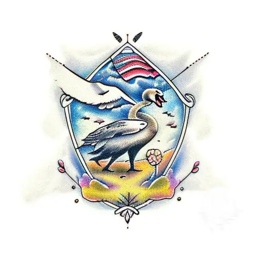 bear, swan, and grasshopper against a backdrop of nature tattoo design idea