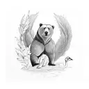 bear, swan, and grasshopper against a backdrop of nature tattoo design idea