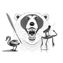 a bear, a swan, and a grasshopper against a backdrop of nature tattoo design idea