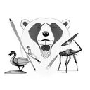 a bear, a swan, and a grasshopper against a backdrop of nature tattoo design idea