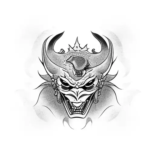 Hannya mask with ravens tattoo design idea