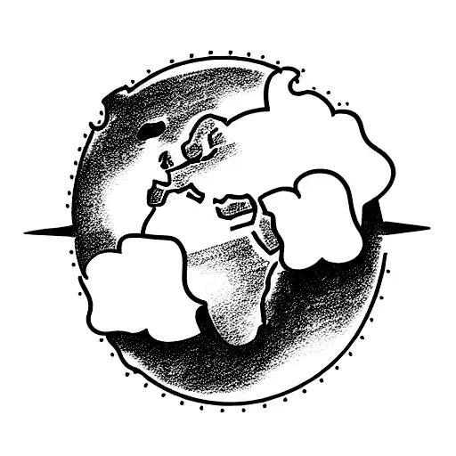 globe on top of a suitcase with visa stamps tattoo design idea