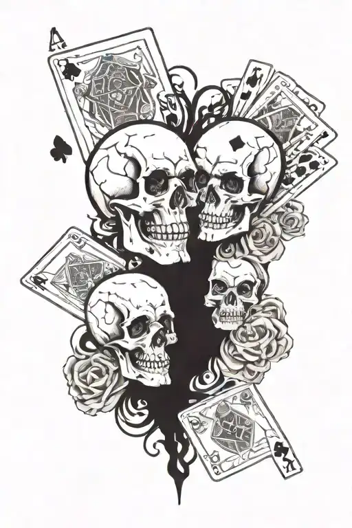 A dark world themed tattoo incorporating playing cards and skull heads tattoo design idea
