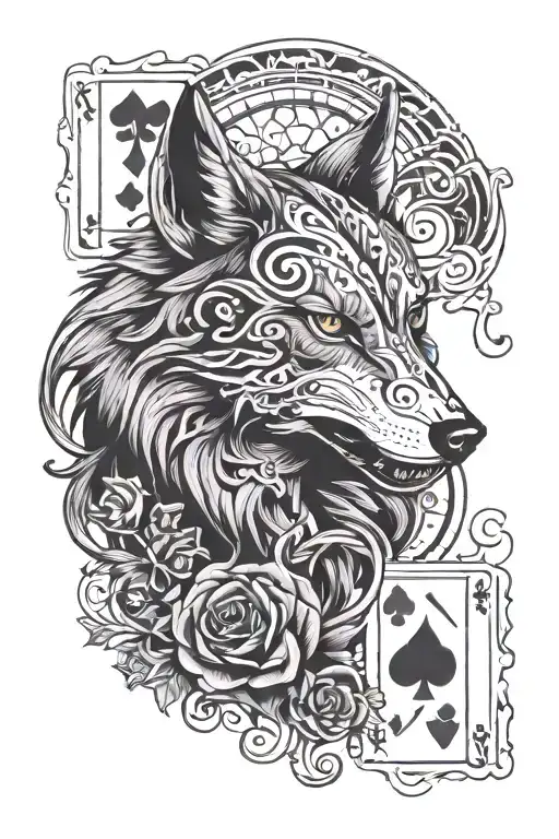Reflecting the dark side, deck of cards, wolf head tattoo design idea
