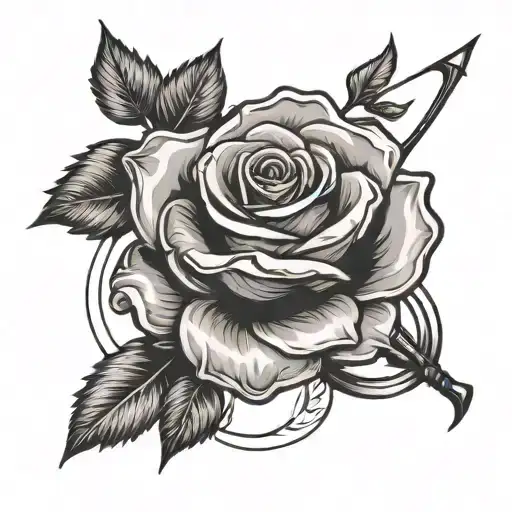 bow and arrow but it's a rose instead of an arrow tattoo design idea