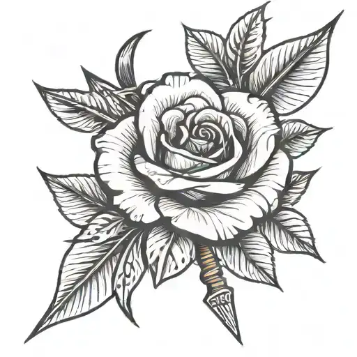bow and arrow but it's a rose instead of an arrow tattoo design idea
