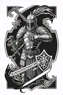 gothic knight holding sword and shield surrounded by arrows tattoo design idea