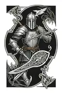gothic knight holding sword and shield surrounded by arrows tattoo design idea