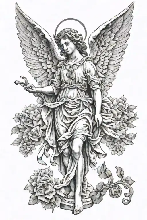 angel roman statue style tattoo black only   tattoo design idea