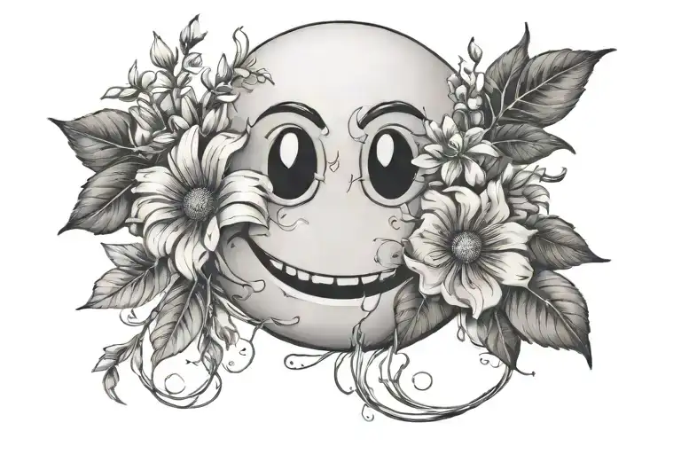 Smiley face with flowers intertwined that says hannah k tattoo design idea