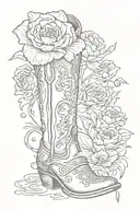 cowboy boot with a carnation, water lily, poppy, iris, daffodil, marigold, and aster flower growing out the top tattoo design idea