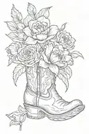 cowboy boot with a carnation, water lily, poppy, iris, daffodil, marigold, and aster flower growing out the top tattoo design idea