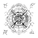 patch styled tattoo with symbolic meaning. 2 lines that are equal length and a circle tattoo design idea