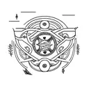 patch styled tattoo with symbolic meaning. 2 lines that are equal length and a circle tattoo design idea