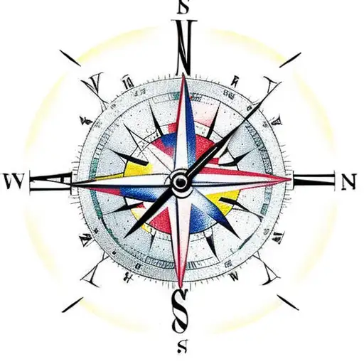 A compass and clock intertwined with the maps of France and Brazil tattoo design idea
