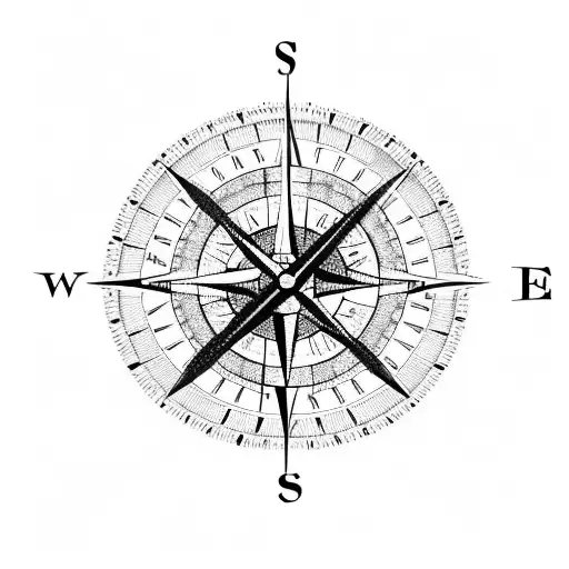 A compass and clock intertwined with the maps of France and Brazil tattoo design idea