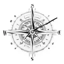 A compass and clock intertwined with the maps of France and Brazil tattoo design idea