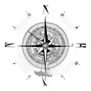 A compass and clock intertwined with the maps of France and Brazil tattoo design idea