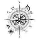 A compass and clock intertwined with the maps of France and Brazil tattoo design idea