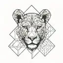 lioness facing forward (EN FACE!) very simple outline very geometric and very minimalistic tattoo design idea