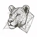 lioness facing forward (EN FACE!) very simple outline very geometric and very minimalistic tattoo design idea