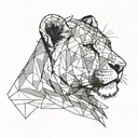 lioness facing forward (EN FACE!) very simple outline very geometric and very minimalistic tattoo design idea
