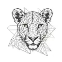lioness facing forward (EN FACE!) very simple outline very geometric and very minimalistic tattoo design idea