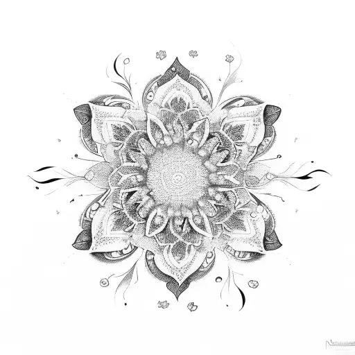 A radiant lampion surrounded by swirling flower petals tattoo design idea