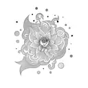 A radiant lampion surrounded by swirling flower petals tattoo design idea