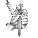 A tattoo of a programmer's hand holding a sword tattoo design idea