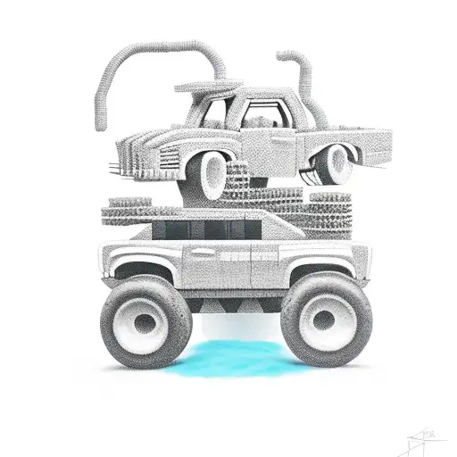 monster trucks crushing building blocks tattoo design idea