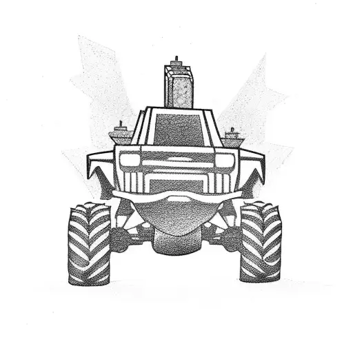 monster trucks with building blocks tattoo design idea