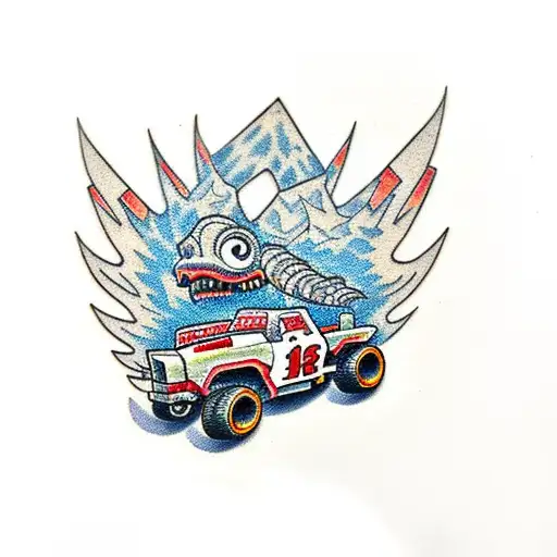 monster trucks crushing building blocks tattoo design idea