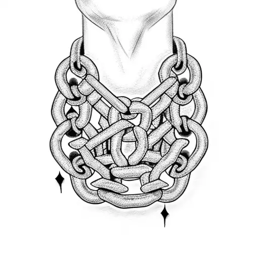 Chains with the words "new chains same shackles" written around them in gothic tattoo design idea