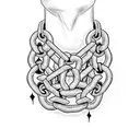 Chains with the words "new chains same shackles" written around them in gothic tattoo design idea