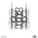 Black chains with "new chains, same shackles" in gothic blackwork font tattoo design idea