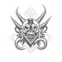 Black chains with "new chains, same shackles" in gothic blackwork font tattoo design idea