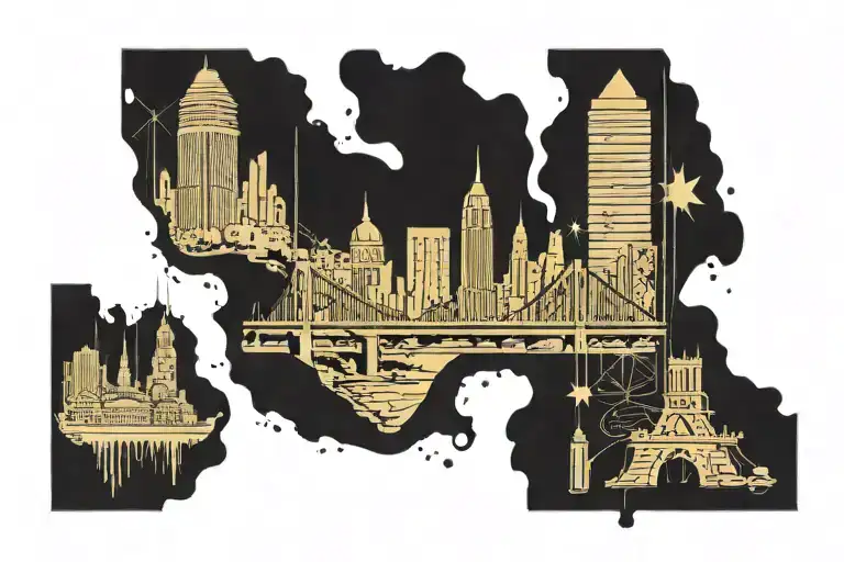 heart beat line starting with nyc skyline pre 2000 continued with a heartbeat of pocono mtns outline then Philly skyline tattoo design idea