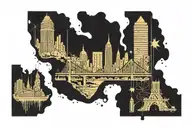 heart beat line starting with nyc skyline pre 2000 continued with a heartbeat of pocono mtns outline then Philly skyline tattoo design idea