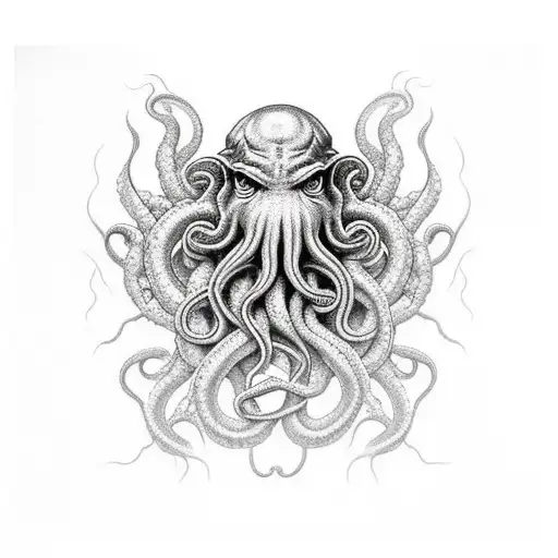 cthulhu tentacles and deep water shrines tattoo design idea