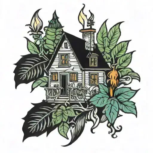 haunted house plants  tattoo design idea