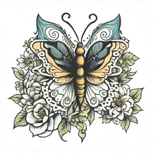 skinny  butterfly with naomi inside tattoo design idea